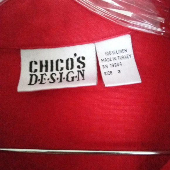 Chico's Women's Red 100% Linen Button Up Long Sleeve Blouse Size 3 XL - Picture 6 of 7